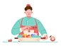 Filled with fruit food art fresh take-out apple strawberry apron fruitbasket fruit people illustration design character man boy