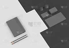 基地灰色文具模型模板品牌标识的黑白背景为平面设计师的演示和作品集。3 d渲染。