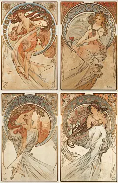 世界三大著名插画大师的经典之作，每一张都美到窒息_穆夏 : 穆夏的家庭温馨而幸福，因此他能够跳脱世纪末的颓废和悲观，通过绚丽多姿的花卉和植物，柔美古典的线条和色彩，传递自然旖旎的唯美和绚烂。 穆夏真正将海报和装饰画，升华到全新的艺术境界。 《花朵系列…
