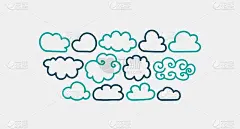一套手绘云图标，线条风格设计，矢量涂鸦插图