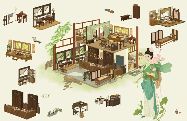 古代医馆小屋家具拆分