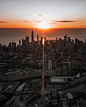 aerial view of city buildings during sunset