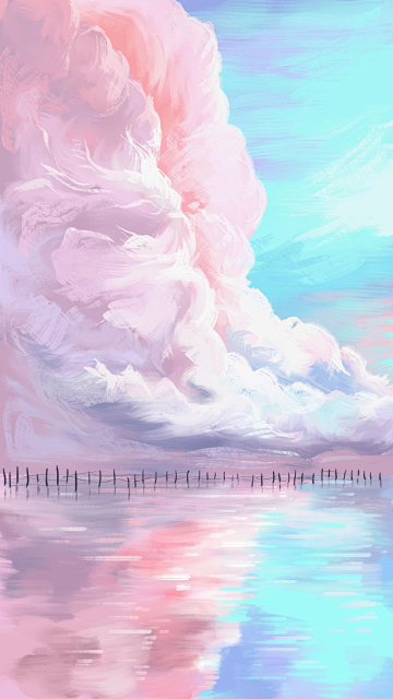 海边多云的天空云美景大海手绘插画背景