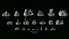 古老神秘黑金钢铁石头楼房建筑3D模型 C4D/Blender/FBX/OBJ/UE-淘宝网