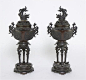 Description: Pair Japanese bronze censors decorated with Dragons h:15 in.: 