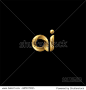 Initial lowercase letter ai, curve rounded logo, gradient glossy gold color on black background
