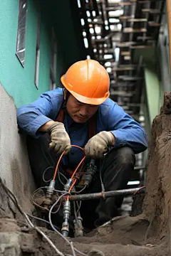 水泥边的下水道施工人物肖像摄影图片
