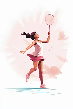 女生锻炼打羽毛球体育运动插画