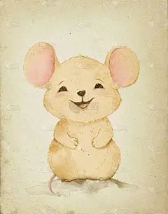 糊状古董鼠标绘图，可爱的小动物，小孩生日卡片，儿童读物插图