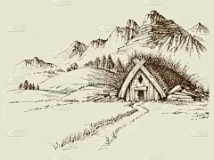 小屋,自然,山,动物手,环境,自然美,海岸线,小路,绘制,露营
