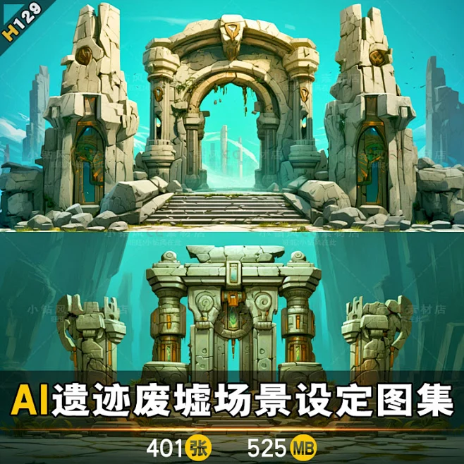 魔法石门建筑素材 遗迹废墟场景设定 插画背景设计 游戏美术资源-花瓣网