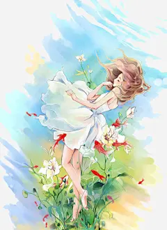 女孩花素雅插画免抠素材 创意素材 png素材