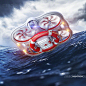 Rescue drone : Illustration of a rescue drone concept equiped with life ring and medical kit (can be dropped individually) to rescue people having difficulties near sea costs. The Drone can partrol sea beaches and detect any problems by using high resolut