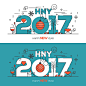 Flat Thin Color Line Concept of Happy New Year : Flat Thin Color Line Concept of Happy New Year 2017, trendy and minimalistic card or background. Modern Thin Contour Line Design