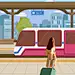 国庆返程女孩高铁站台等车手绘创意海报背景