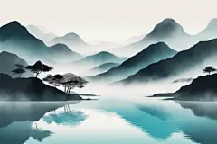 写意画中国风水墨山水画装饰插画