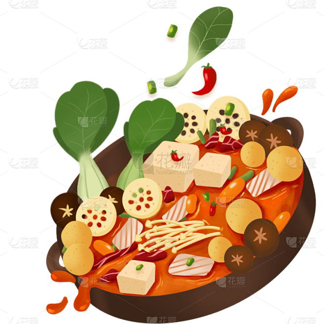 手绘麻辣烫飞溅食物贴纸