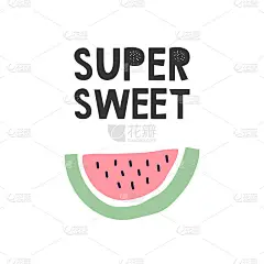 有一片西瓜和手绘字母的孩子海报。婴儿保育室墙面艺术。矢量插图。