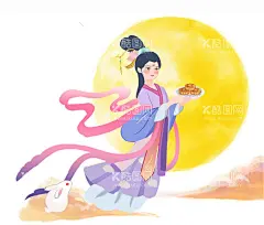 嫦娥奔月  - 源文件下载【酷图网】中秋节,嫦娥,奔月,仙鹤,祥云,插画