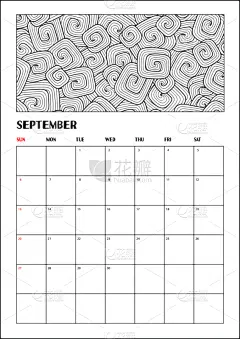 2020,绘画插图,乱画,日历,九月,事件,几何形状,背景分离,月,模板