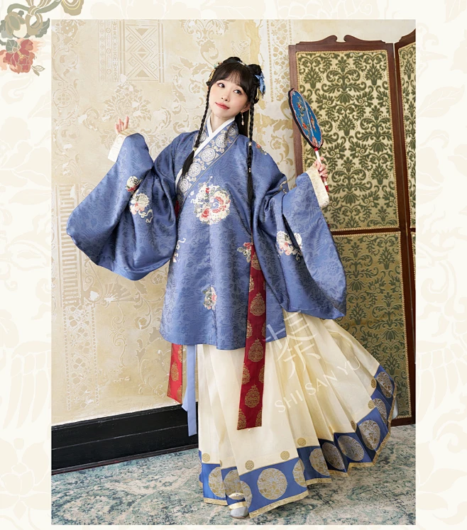 十三余小豆蔻儿[春江花月]织金团花双色交领袄马面裙明制汉服女冬-淘宝网-花瓣网