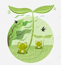 卡通手绘树叶下躲雨的青蛙 免费下载 页面网页 平面电商 创意素材