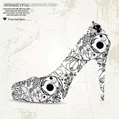 时尚插画优雅植物花草的女性高跟鞋古典花纹|女鞋|女性高跟鞋|时尚插画|矢量素材|印花图案|优雅|植物花草|美女时尚插画|时尚插画美女|时尚插画素材|时尚插画女人
