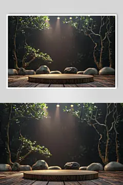 AI数字艺术中式禅意电商展台背景图-众图网
