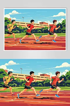 AI数字艺术扁平风校园运动会人物插画