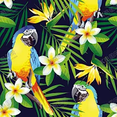 热带花卉 【酷图网】花,花朵,花卉,印花,数码印花,大牌,鹦鹉