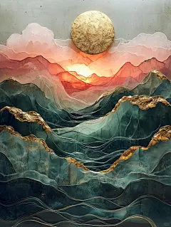 能量壁纸，粉紫色的鎏金山水，流水生财 - 小红书