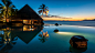 General 1920x1080 nature landscape French Polynesia swimming pool resort sunset palm trees bar lights sea beach reflection blue Moon water