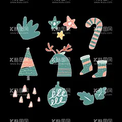 圣诞节手绘涂鸦  - 源文件下载【酷图网】驯鹿,星星,袜子,糖蔗,圣诞树,圣诞节,冬天