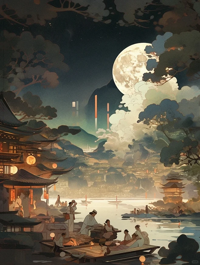 Ai绘画｜今夜月明人尽望，不知秋思落谁家-花瓣网