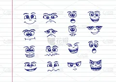 卡通面孔设置手绘插图