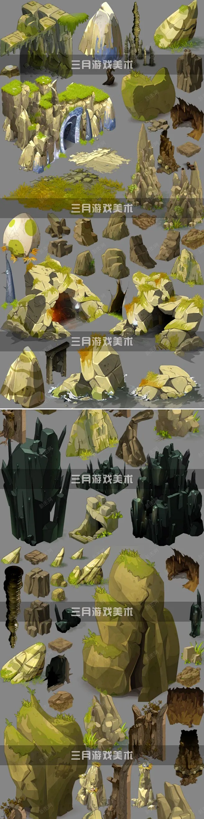 游戏美术2D手绘场景地编资源Q版手绘场景修图元件山 平面电商 创意素材-花瓣网