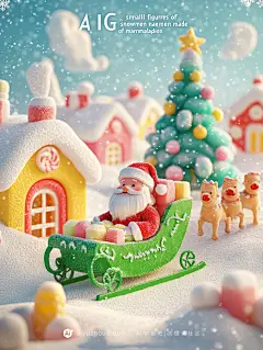 【ai宇宙吧】圣诞节软糖圣诞树创意海报设计背景图Midjourney描述关键词咒语II：