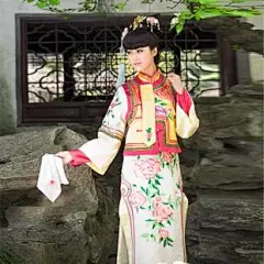 古装格格服装 福晋额娘 黄色绣花牡丹旗装 甄嬛贵妃演出服-淘宝网