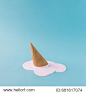 Overhead pink ice cream on pastel blue background. Minimalistic summer food concept.