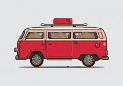 手绘复古巴士汽车插画矢量图素材