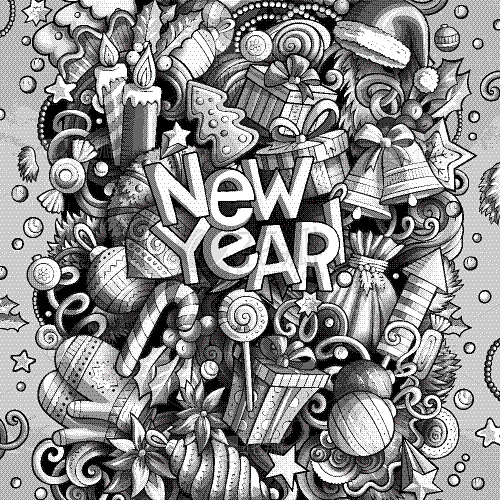 乱画,新年前夕,卡通,焰火,礼物,儿童,...