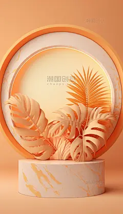 橙色创意3D展台展示产品图数字作品AI作品数字插画