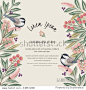 Vector illustration with a cute bird on a floral branch in spring for Wedding, anniversary, birthday and party. Design for banner, poster, card, invitation and scrapbook
