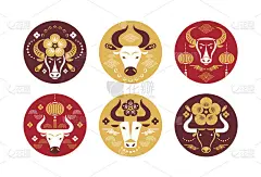 公牛的标志、标志或贴纸。中国的牛年。