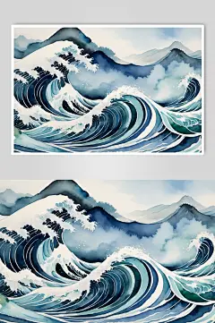 AI数字艺术海浪波纹国潮风手绘底纹参考-众图网