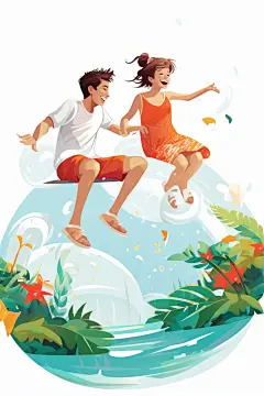 学生放暑假手绘快乐插画