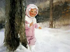 冬天雪地里小朋友 灿烂笑容温暖一切 可爱儿童插画 治愈系手绘水彩  创意广告平面设计素材 Donald Zolan画家笔下的童真