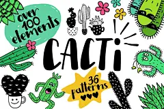 数十种手绘仙人掌盆栽矢量素材 Cacti [矢量图案+纹理] – 设计小咖