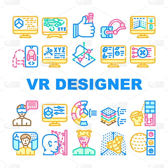 Vr设计师职业集合图标设置向量素材-花瓣网