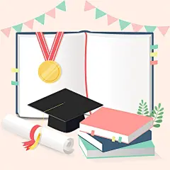 笔记本信封花环博士帽大学照相机招聘毕业证插画